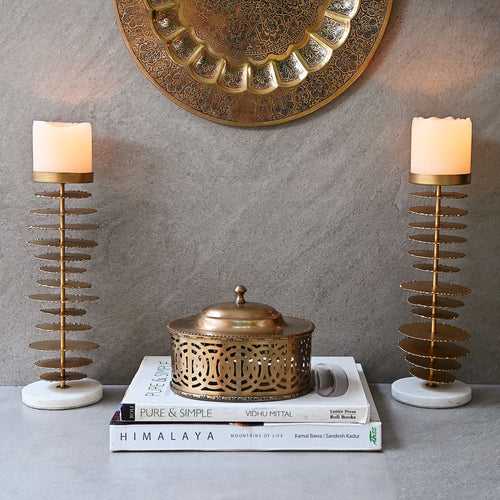 Marble & Gold Candle Stand Pair