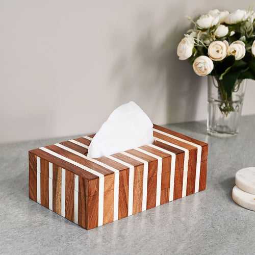 Wooden Tissue Box with Stripes