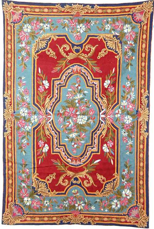 ChainStitch Tapestry Woolen Area Rug, Multicolor Embroidery 6x4 feet #CWR24109