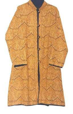 Woolen "Jamawar" Coat Long Jacket Black, Yellow Embroidery #JM-102