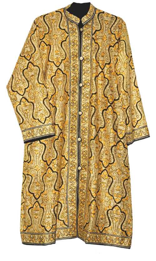 Woolen "Jamawar" Coat Long Jacket Black, Yellow and Olive Embroidery #JM-122