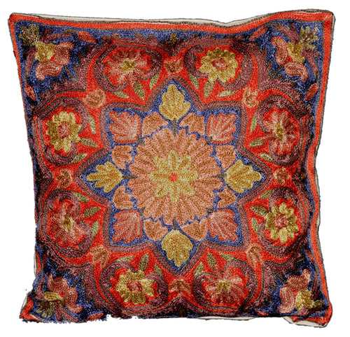 Crewel Silk Embroidered Cushion Throw Pillow Cover, Multicolor #CW2008