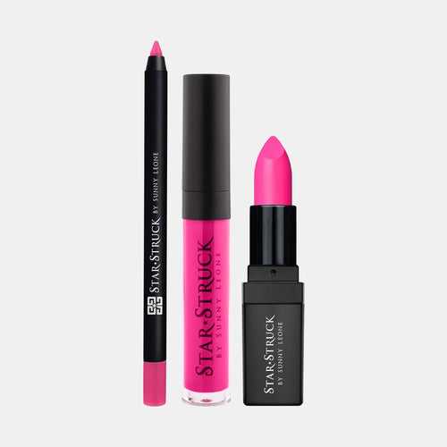 Foxy Fuchsia - 3Pcs Lip Kit, Lip Gloss, Lipstick & Lipliner Kit - Bright Pink