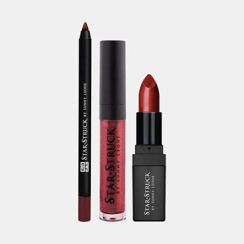 Midnight Twinkle - 3Pcs Lip Kit, Lip Gloss, Lipstick & Lipliner Kit - Shimmer Maroon