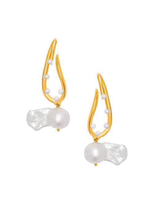 Mini Twist Link Earrings with Baroque Pearls