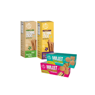 Assorted Snacks Pack of 4 - Millet & Ajwain Sticks + Multigrain & Foxtail Cookies