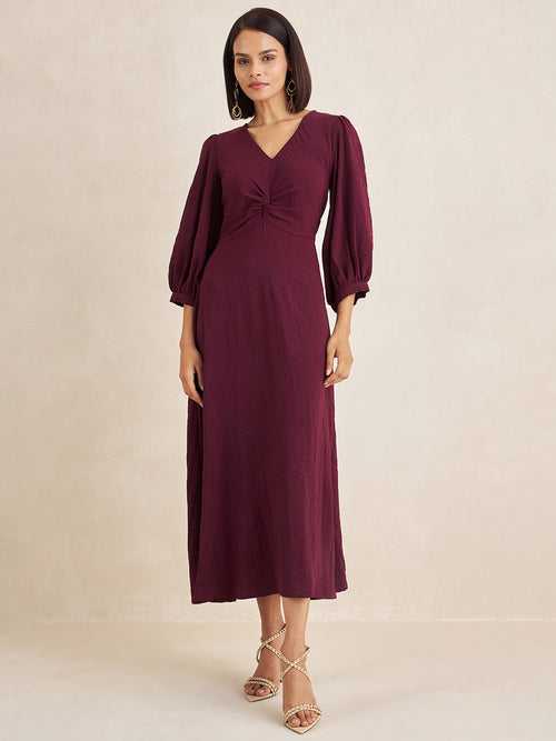 Wine Front Twisted Maxi Dress