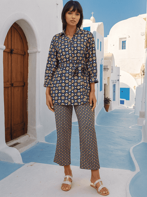 Navy And Mustard Printed Co-Ord Set