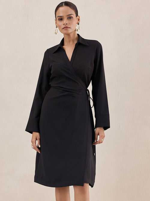 Black Wrap Midi Dress