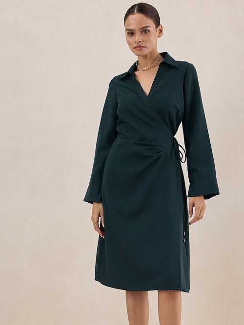 Green Wrap Midi Dress