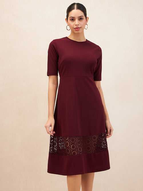 Wine Lace Detail Midi Dress