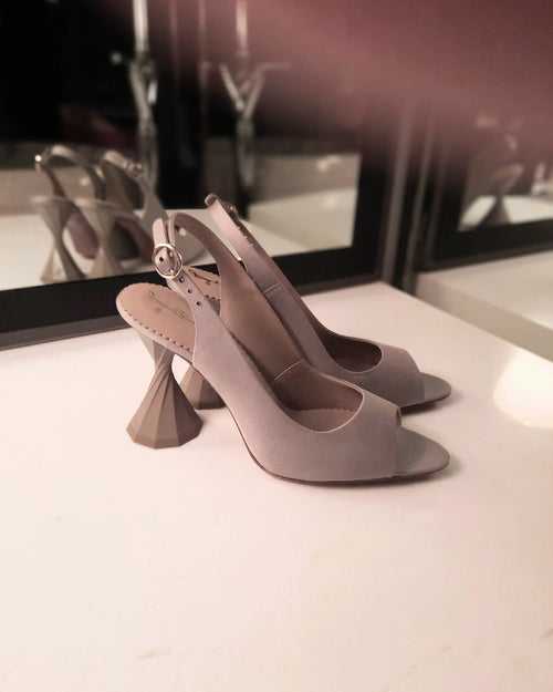 twisted peep toe sling - steel grey