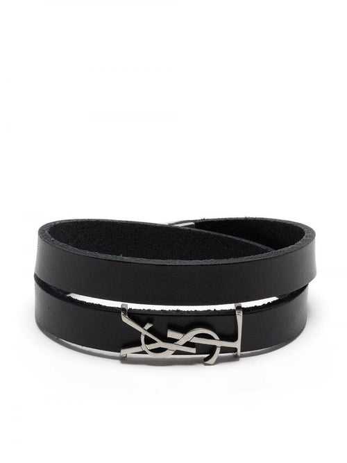 YSL LOGO LEATHER BRACELET IN BLACK