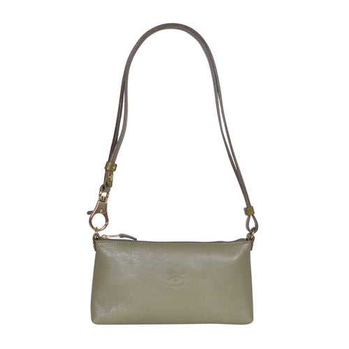 IL BISONTE LANDSCAPE WOMEN'S SIMPLE SHOULDER BAG IN OLIVE COWHIDE LEATHER