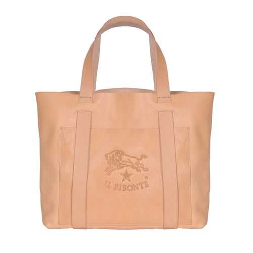 IL BISONTE  WOMEN'S TOTE HANDBAG IN NATURAL COWHIDE LEATHER