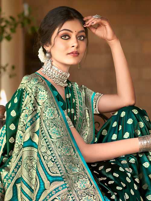 Green Satin Silk Saree With Blouse Piece