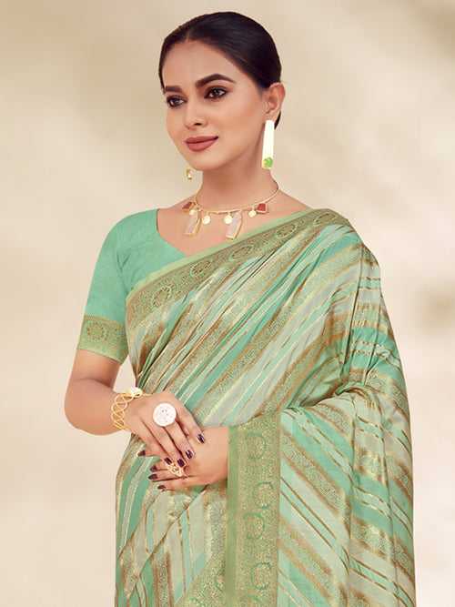Green Cotton Thread Work Saree With Blouse Piece