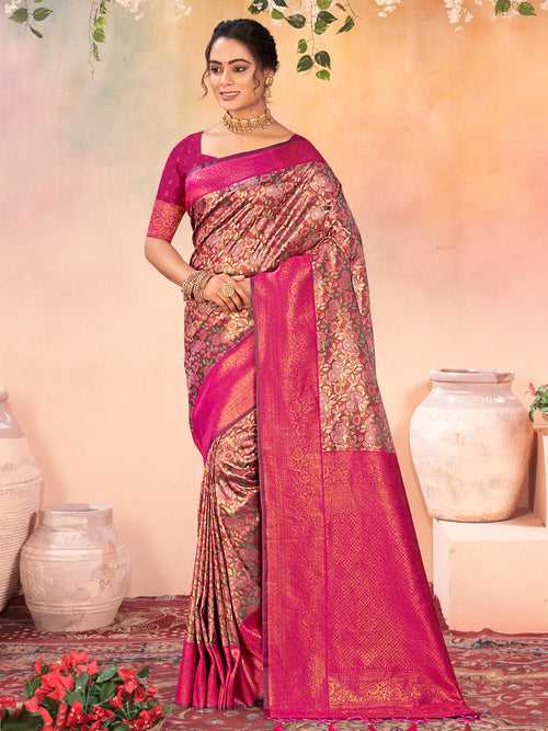 Brown Kanjivaram Silk Saree With Blouse Piece