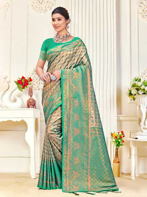 Green Kanjivaram Silk Saree With Blouse Piece