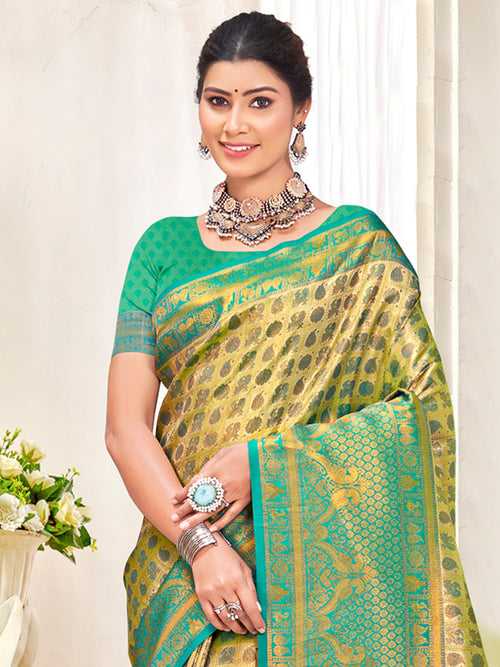 Yellow Kanjivaram Silk Saree With Blouse Piece