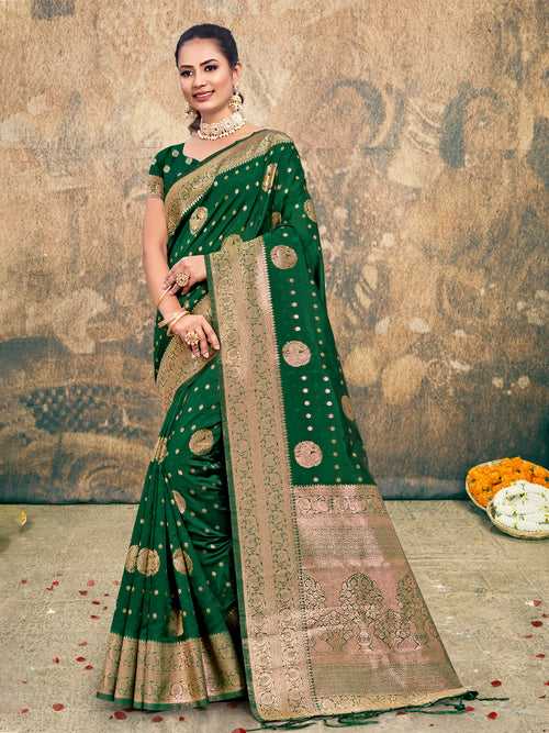 Green Silk Saree With Blouse Piece