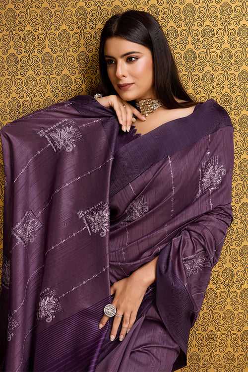 Purple Tussar Silk Saree With Blouse Piece