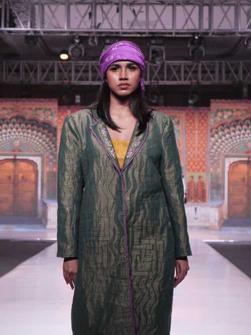 Green Banarsi Silk Women Quilted Jacket