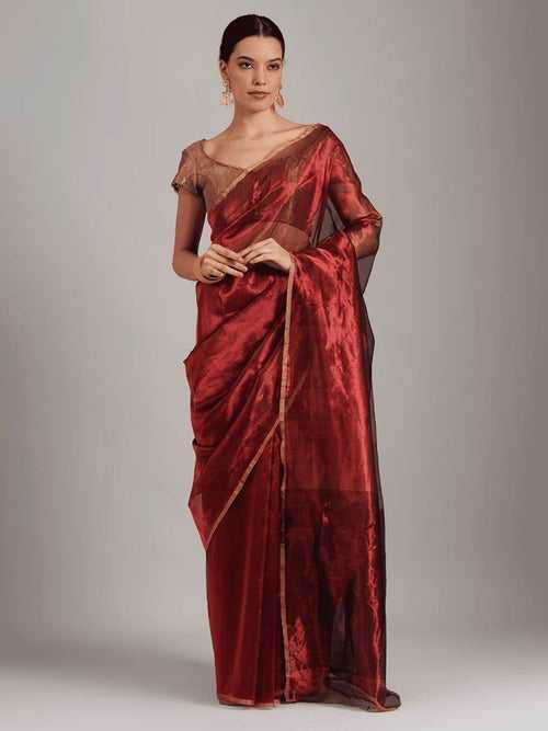 Maroon Red Silk Chanderi Saree