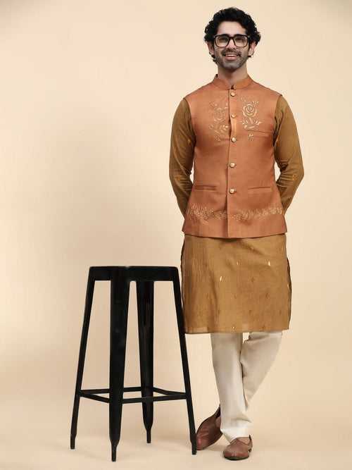 Olive Cotton Men Kurta Set