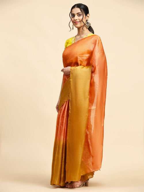 Orange & Mustured Yellow Tussar Silk Sarees