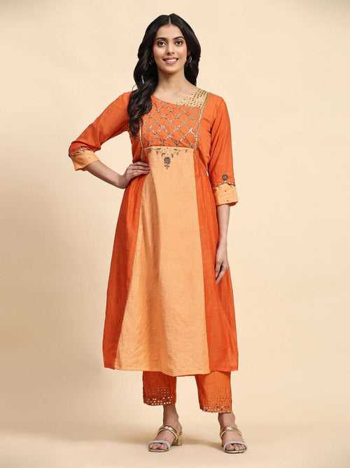 Orange & Peach Sequin Chanderi Kurta Set