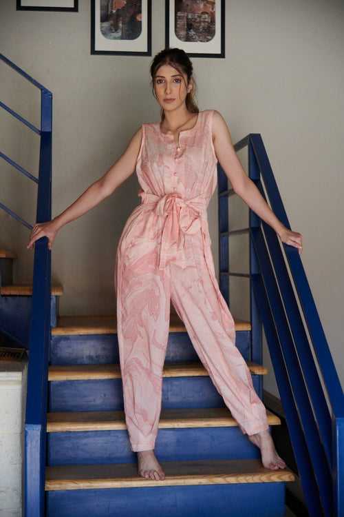 Pink Marble Hand Printed Jumpsuit