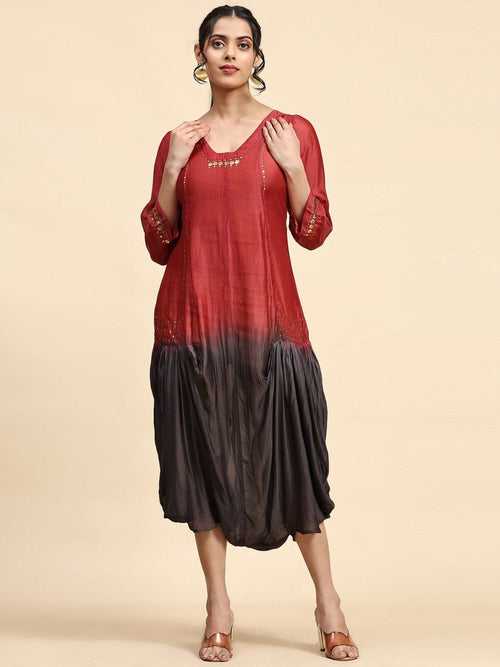 Red & Black Mukaish Chanderi Dress