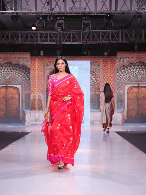 Red Butta Pure Chanderi Silk Saree