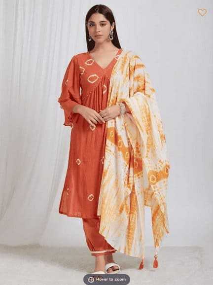 Rust Tie & Dye Crush Cotton Kurta Set