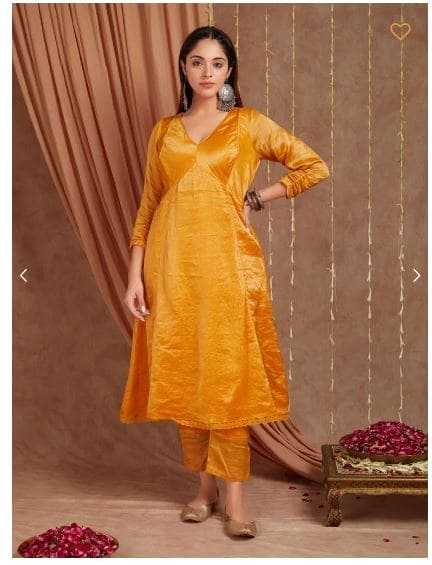 Yellow Chanderi Silk Shimmer Kurta Set