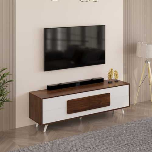 Mayrone TV Unit & Cabinet with Storage Drawers, Ideal for Up to 60" (Brown Maple & Frosty)