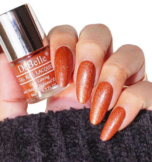 DeBelle Gel Nail Lacquer Starry Walnut (Glitter Dark Brown Nail Polish), 8ml