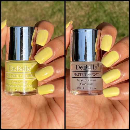 DeBelle Gel Nail Lacquer Lemon Tart & Matte Top Coat Combo