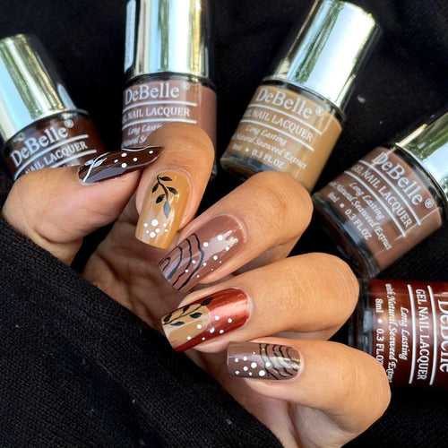 DeBelle Gel Nail Lacquers  Combo set of 5- Mocha Chocolate Pastels