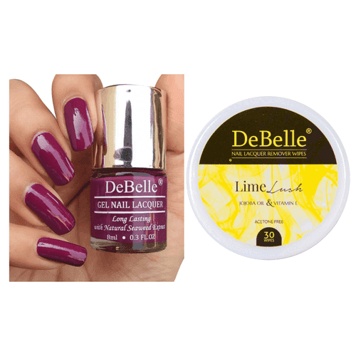 DeBelle Gel Nail Lacquer Luxe Lotus & Lime Lush Nail Lacquer Remover Wipes Combo