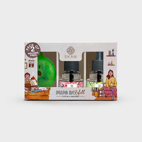 2-Pack Scented Air Freshener Plug-In Machine with Refill Oils - Rose & Lemongrass