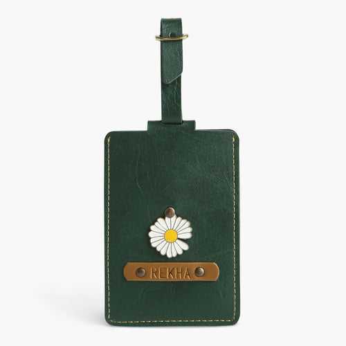 Personalised Leather Luggage/Baggage Tag -  Forest Green