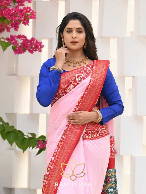 Pink Embroidered Patola Border Saree