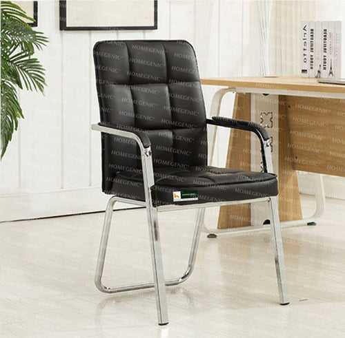 Homegenic Leatherette Office Visitor Chair (Two Plair Square) Black Color
