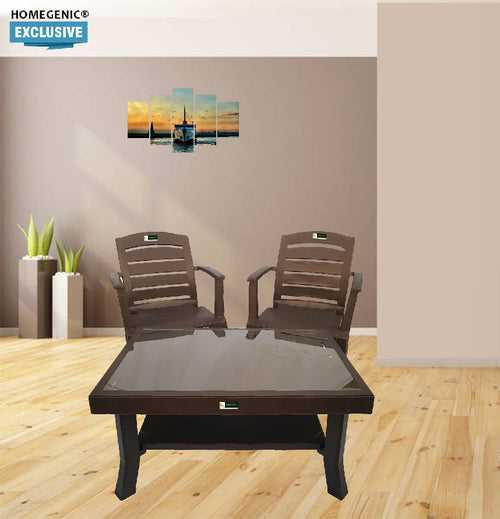 Nilkamal Rogue Coffee Table Set with 2 Passion Chairs (Weather Brown)