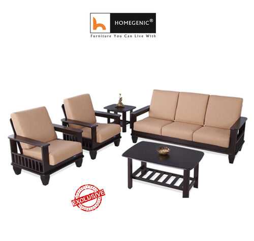 Nilkamal Wooden With Fabric Manhattan Sofa Set 3+1+1 (Cappuccino) Without Coffee Table By Homegenic®