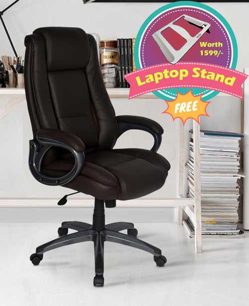 Nilkamal Sara High Back Chair (Brown) with Laptop Stand Complimentary