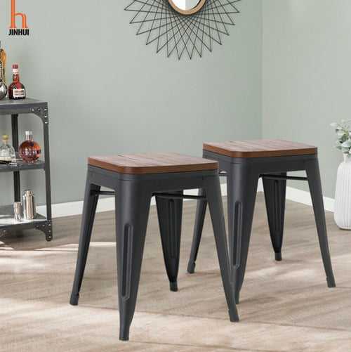 Alyssa Metal Stool With Wood Top - 18 Inches (Black)