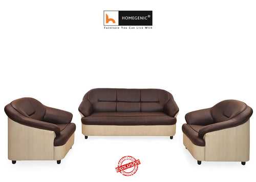 Nilkamal Full Leatherite Knight Sofa Set 3+1+1 (Brown & Cream) Without Coffee Table